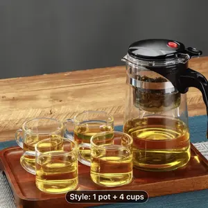 5pcs Set (1 Pot + 4 Cups), High Borosilicate Transparent Teapot with Filter, Suitable for Home and Travel Tea Sets, Ideal for Brewing Coffee, Flower Tea, Loose Leaf Tea, Kung Fu Tea