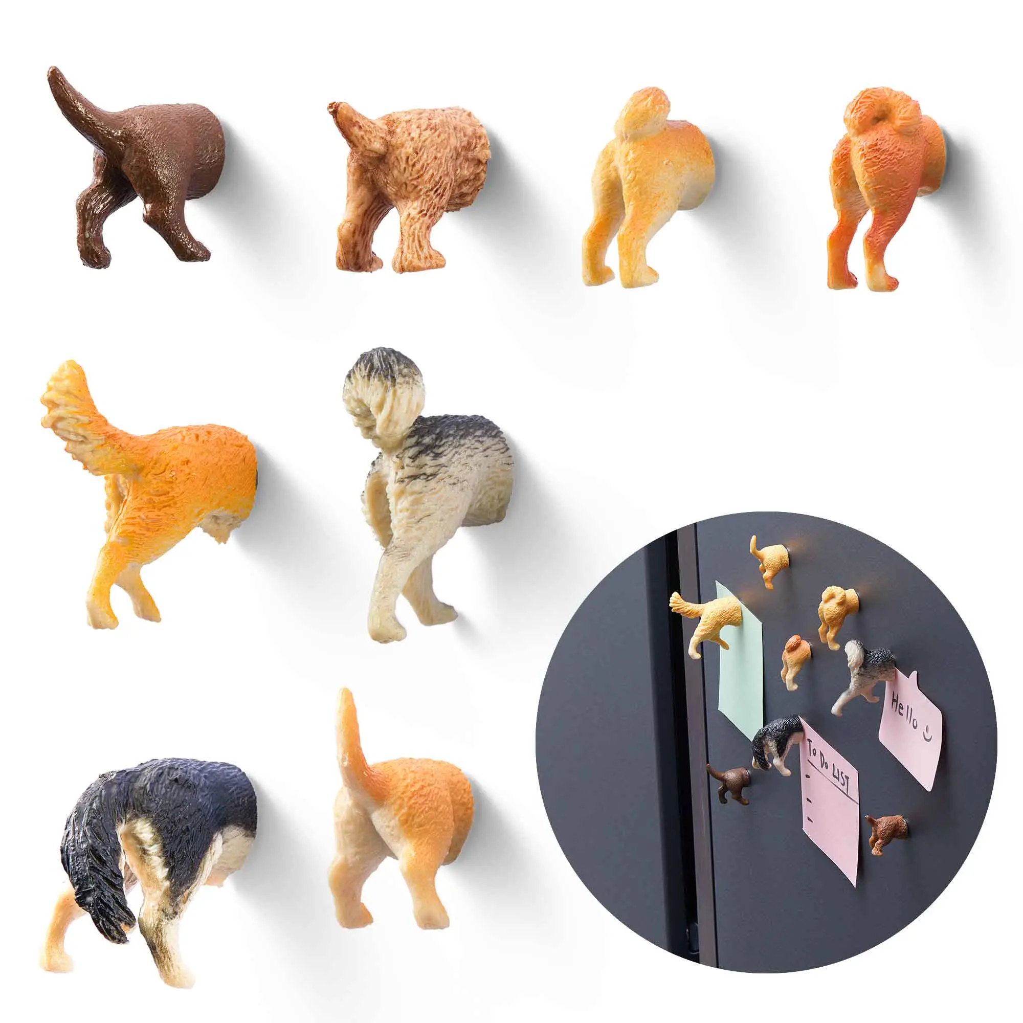 8Pcs Novelty Playful Plastic Dog Butt Magnetic Refrigerator Magnets - Home Decor Decoration with Breeds Variety for Refrigerator Use