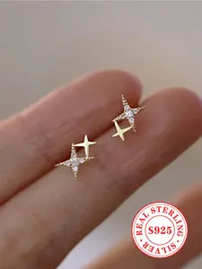 S925 Sterling Silver Artificial Zircon Decorated Stud Earrings, Studs Earrings, Fashionable Star Design Jewelry for Women, Trendy All-match & Exquisite Jewelry for Birthday Gift