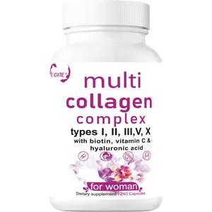 EOCUTE Multi Collagen Pills for Women & Men - 240 Capsules with Biotin, Hyaluronic Acid & Vitamin C for Hair, Skin, Nail & Joint Support