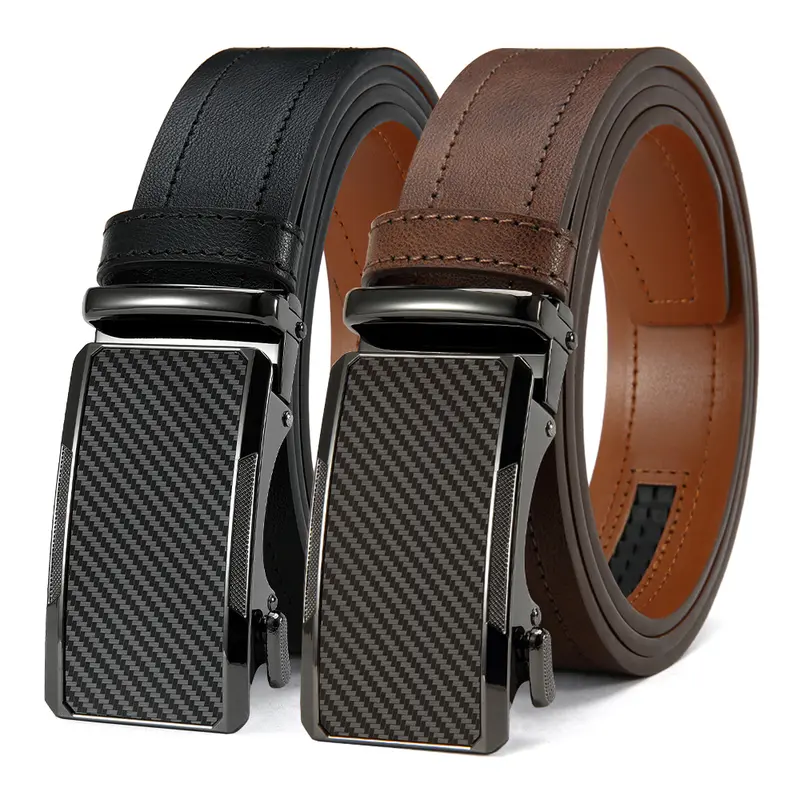 【cuttable】Men's Leather Ratchet Belt Easy Release Adjustable No Hole Designer Belt for Business Casual Wear, Perfect Birthday & Holiday Gift for Men brown option