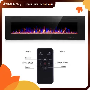 36 Inch Electric Fireplace in-Wall Recessed and Wall Mounted, Fireplace Heater and Linear Fireplace with Multicolor Flame, Timer, 750/1500W Control by Touch Panel & Remote