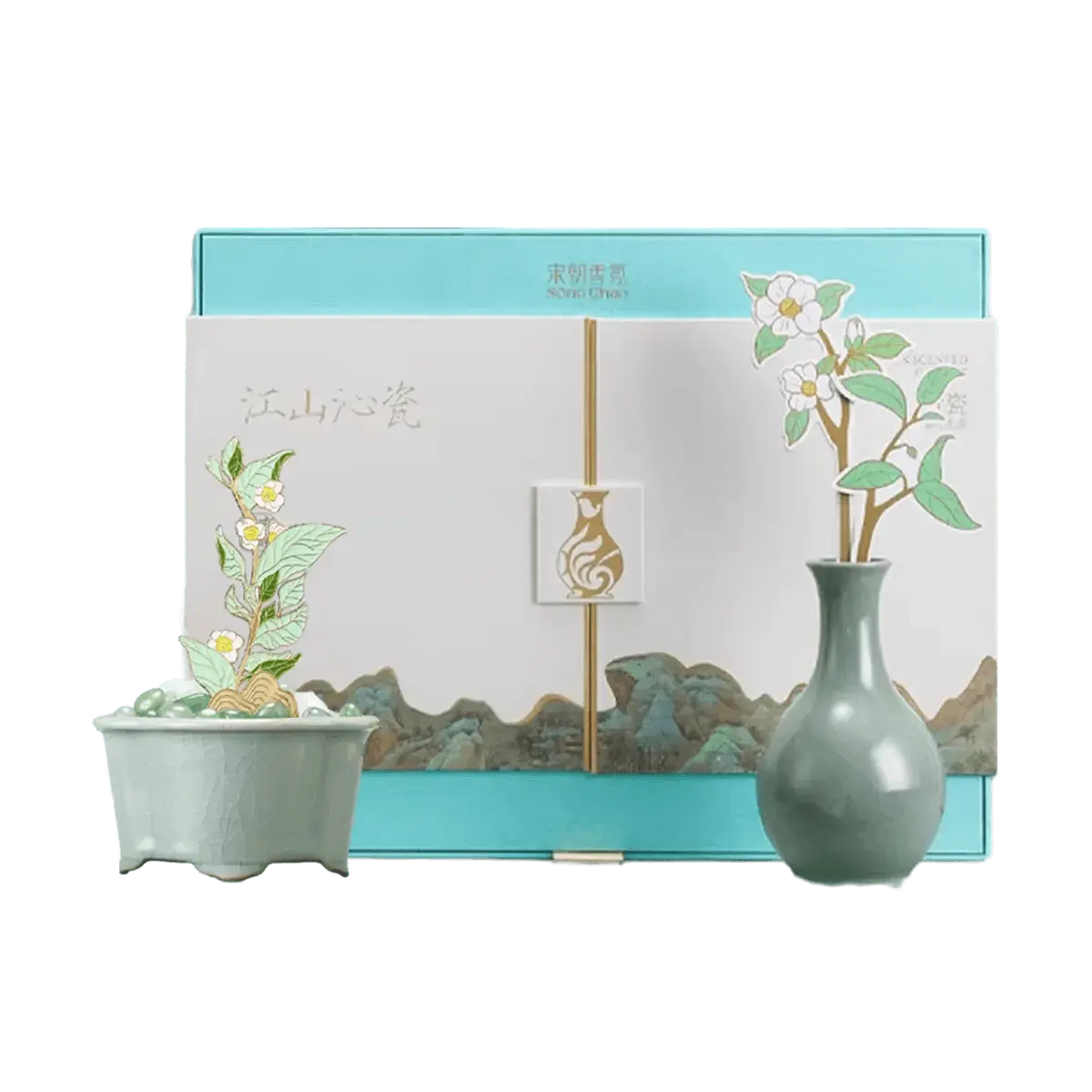 SONG CHAO Celadon Ceramic Aroma Candle Gift Set - Home Decor, Scented Candle Diffuser with Aroma Stone, Housewarming Gift