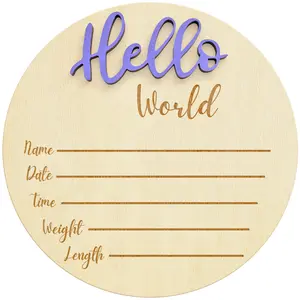 Kemina Blankets Wooden Baby Announcement Sign - 6-Inch “Hello World” Newborn Name Sign for Hospital Birth Announcements - Lavender Decor