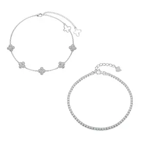 Nova Rose  Clover and tennis bracelet  925 Sterling Silver & Gold Plated | Dainty Lucky Flower Charm Adjustable Chain