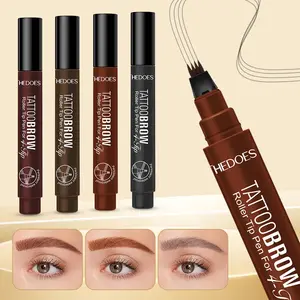 Liquid Eyebrow Pencil Four-Prong Beard Brush, Long-Lasting Waterproof Sweatproof, Quick-Dry, No Smudging, Natural Look