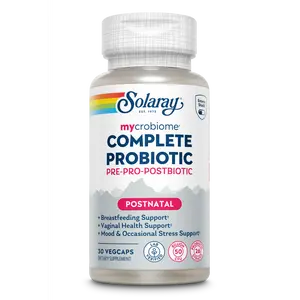 Solaray "Postnatal" Mycrobiome Complete 3-in-1 Probiotic  (Pre+Pro+Post) -50 Billion CFU Triple Action Formula- Breastfeeding, Vaginal, Mood & Stress Support 30 VegCaps - Women's Health