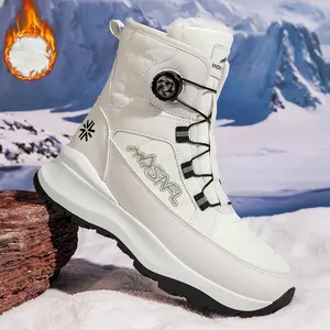 Men's Letter Print Contrast Faux Fur Snow Boots, CasualWaterproof Non-slip Ankle Boots for Outdoor Sports,Warm Shoes for Men Boy Footwear Closed Decor White