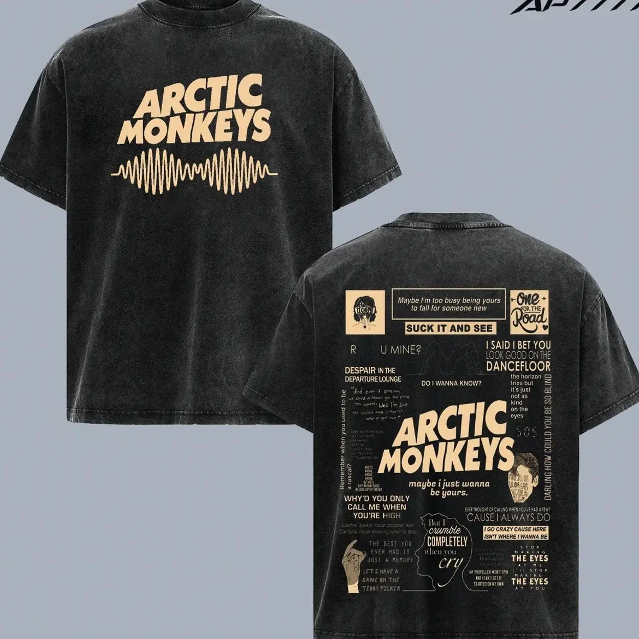 Arctic Monkeys Vintage Washed Double Sided Graphic T Shirt, Indie Rock Band Album Lyrics Back Print Tee, Oversized Unisex Streetwear Concert Merch, Aesthetic Tour Inspired Fan Gift Apparel 3SV