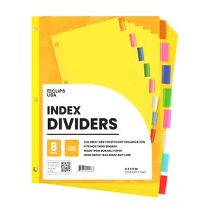Clear-View Durable Poly Index Dividers - 8-count, Assorted Colored Tabs