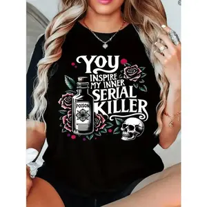 funny vintage plus size womens you   my inner killer graphic tee edgy skull roses   fabric casual crew neck short sleeve top for   wear spring summer fashion   black -1