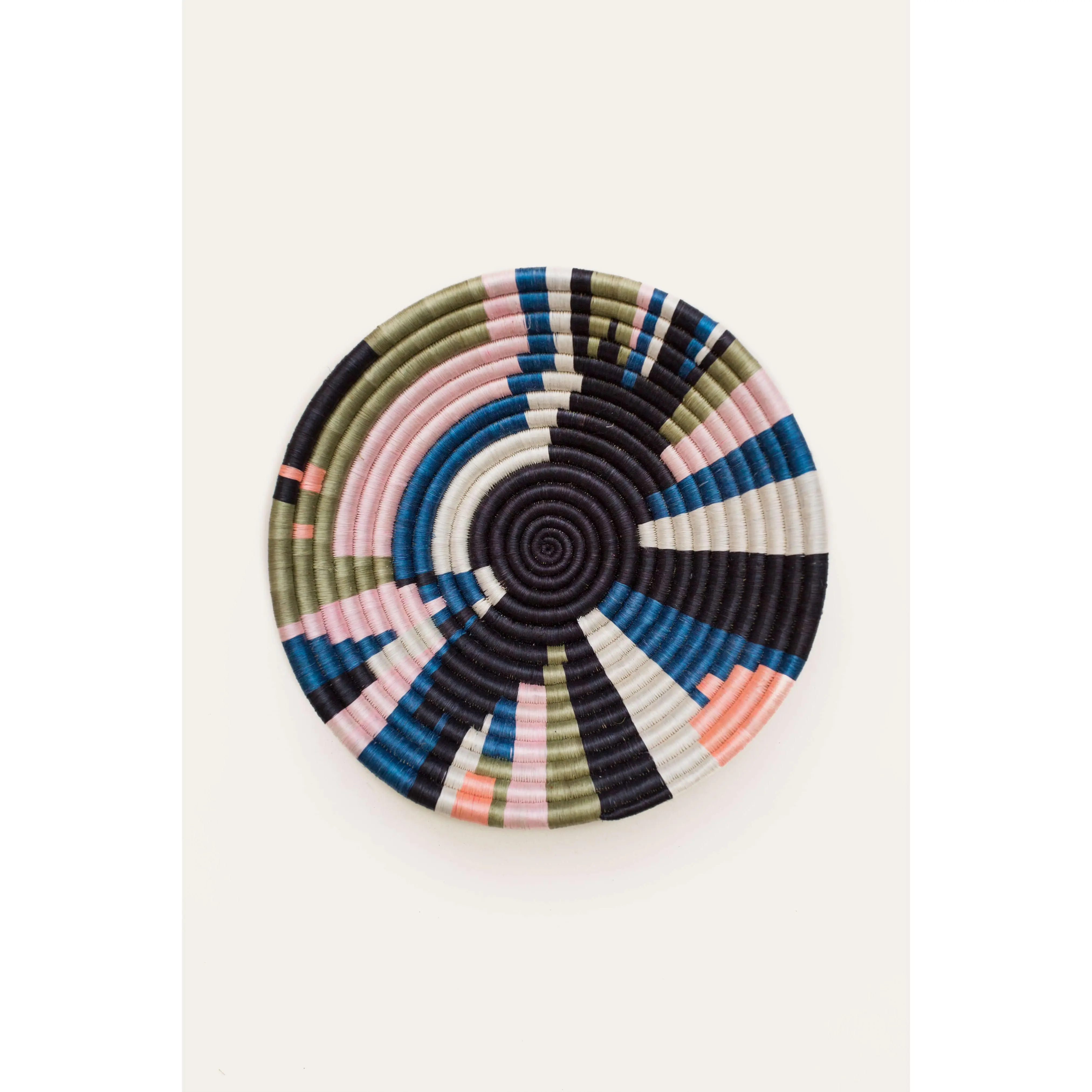 Geo Color Plateau Handwoven Fruit Basket 12" W x 3" H Sisal & Sweetgrass Gift Organiser from Rwanda