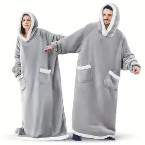 1pc Extra Long Hooded Blanket, Cozy Hooded Blanket, Soft Plush Material, Oversized Coat Style, Comfortable and Warm, Perfect for Home Leisure