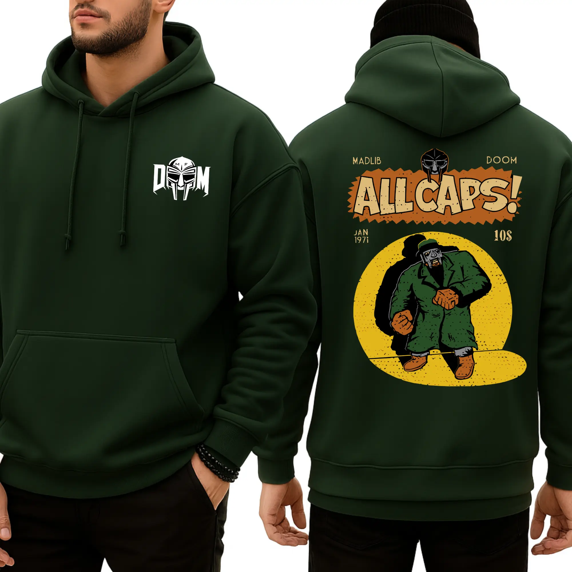 MF Doom Madlib All Caps 2-Sided Hoodie, Vintage Graphic Cotton Top MF Doom Madlib All Caps 2-Sided Hoodie, Vintage Graphic Cotton Top