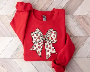 Coquette Valentines Day Heart Bow Sweatshirt, Retro Valentine Sweatshirt, Valentines Day Bow Sweatshirt, Valentines Day Gift