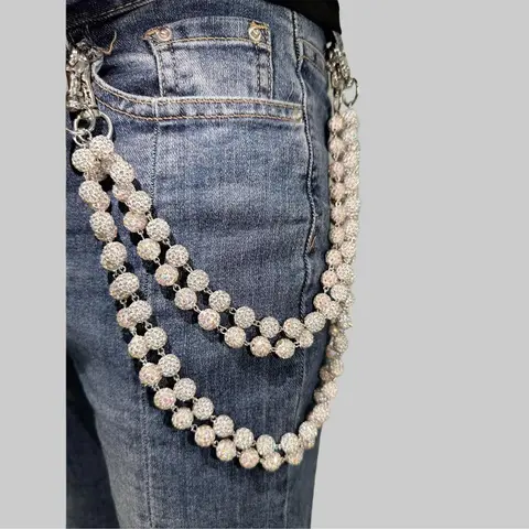 Unisex Street Hip Hop Waist/Pants Chain Handmade Ceramic Rhinestone Ball Body Chain Multicolor Iron Alloy Non-Stretch Accessory for Daily Wear