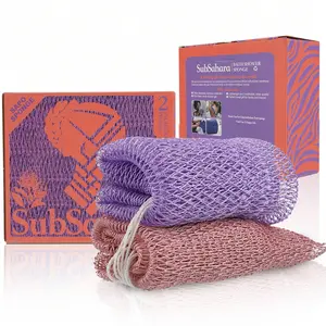 SubSahara Authentic African Net Sponge - 2 Pack Exfoliating Bath & Shower Loofah Sponge for Body & Face, Gentle Scrubber for All Skin Types, Travel, Durable