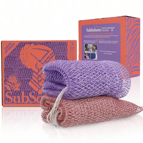 SubSahara Authentic African Net Sponge 2 Pack Exfoliating Bath & Shower Loofah for Body Face Gentle Scrubber All Skin Types Travel Durable Nylon Machine Washable, Durable Net Holds Up To Daily Baths, Body Wash Net Loofahs, Sponges, & Poufs