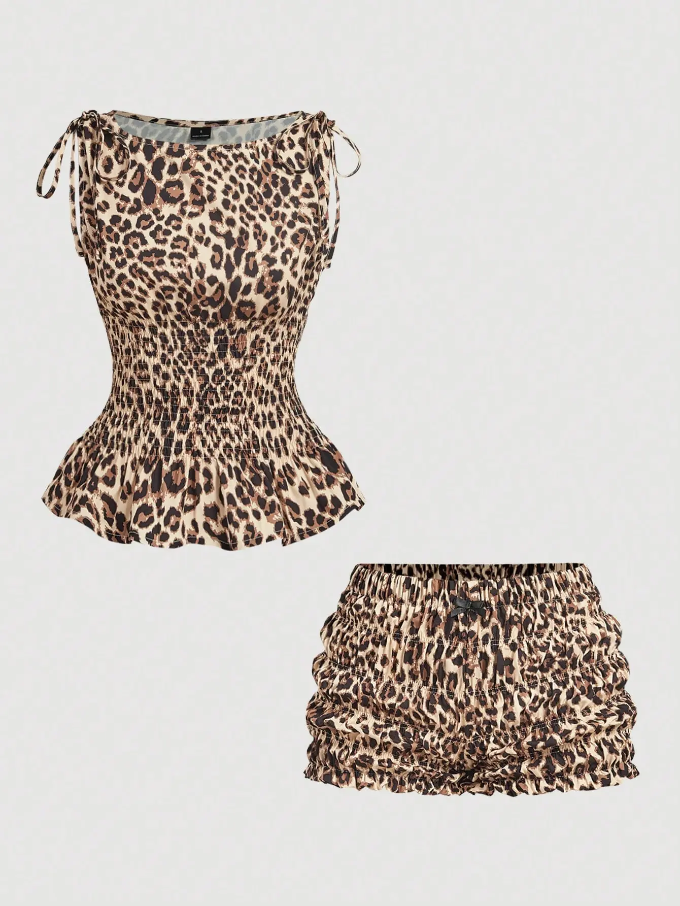 AESS Leopard Print Women's Sleeveless Boat Neck Pullover Fashion Summer 2 Pieces Set Night Club Brown Sexy