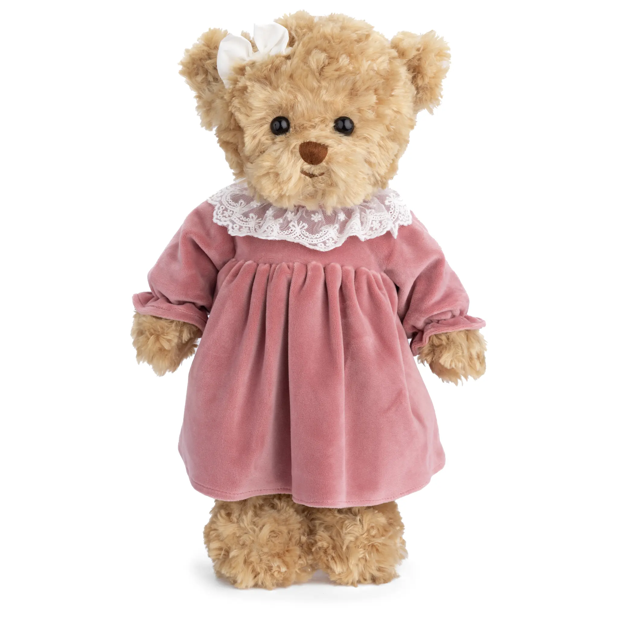 Bukowski Bears Sophia 15-in Collectible Unisex Soft Fur Stuffed Animal Toy, Brown Plush with Velvet Dress & Mini Bow for Kids, Collectible Toy