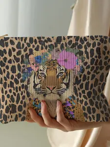 Tiger Print Makeup Bag, Cute Cartoon Style, Lightweight Multi-Functional Fashion Casual Cosmetic Pouch, Travel Organizer for All Seasons