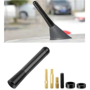 Car Short Antenna, 3.14" Stubby Aluminum Aerial Antenna with 4 Screws & 2 Rubber Gaskets, Shorty Carbon Fiber Auto Roof Mount Antenna Replacement for AM/FM Radio Reception (Black)