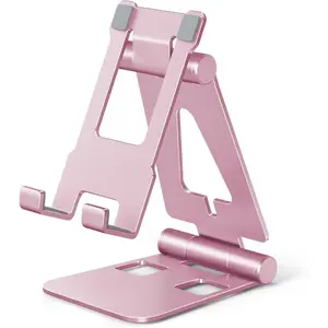 Cell Phone Stand for Desk Adjustable Desktop Phone Holder Stand Foldable Mobile Phone Dock for iPhone 15 14 13 12 11 Pro Xs Max Xr X 8 7 6 5 5s SE Nintendo Switch All Phones Rose Gold Space Smartphone