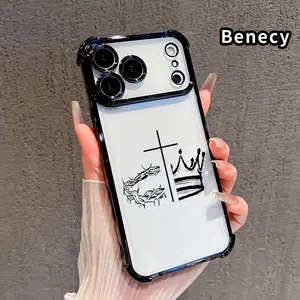 Phone Case for iPhone 17 Pro Max 16 15 Plus Air 14 13 12 11 E Cross Crown Thorn Pattern Transparent Lens Protection Durable Soft Silicone Cover Gift