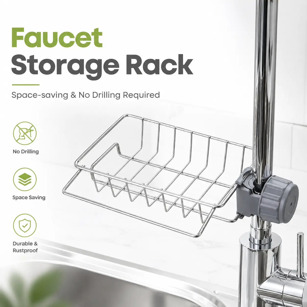 Kitchen Sponge Rack Faucet Storage Organizer for Kitchen Sink Dish Rack with Hooks for Sponges Cleaning Cloths Household Accessory
