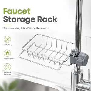 Kitchen Sponge Rack Faucet Storage Organizer for Kitchen Sink Dish Rack with Hooks for Sponges Cleaning Cloths Household Accessory