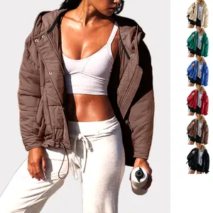 Buenoble Women’s Quilted Puffer Jacket with Hood Cropped Winter Coat Oversized Warm Outerwear