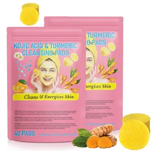 Turmeric Exfoliating Cleansing Pads - 2 Pack, 80 Pad Lemon Pack for Dark Spots, Kojic Acid Hydrating Daily, Skin Repair - Acne, Smoother Skin, Comfort