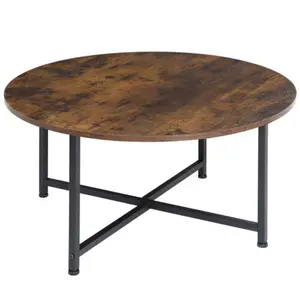 ZENSTYLE Round Coffee Table 31.5" Industrial Sofa Side Cocktail Table w/X-Base Metal Legs
