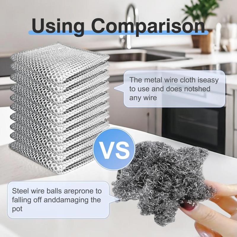 20 Counts Non Scratch Wire Dishcloth Multipurpose Wire Dishwashing Rag Metal Scrubbers for  for Wet and Dry Cleaning, 2-Layer Kitchen Cleaning Cloth Cleaning Tool