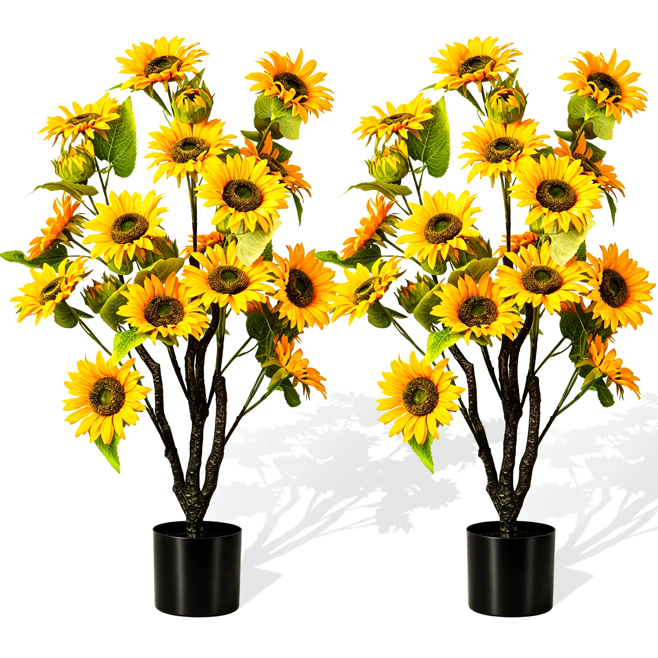 Decorative Potted Artificial Sunflower Tree - 3FT/4FT Lifelike Faux Floor Plant, UV Resistant, Durable, No Watering for Indoor Outdoor Living Room, Patio Home Decor