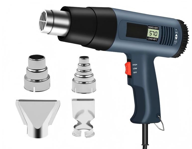 LCD Display Heat Shrink Tool Kit, 4 Nozzles Included, Multi-Function Hand Tool for Vinyl Wrap, Shrink PVC, Paint Removal & Home DIY, US Plug