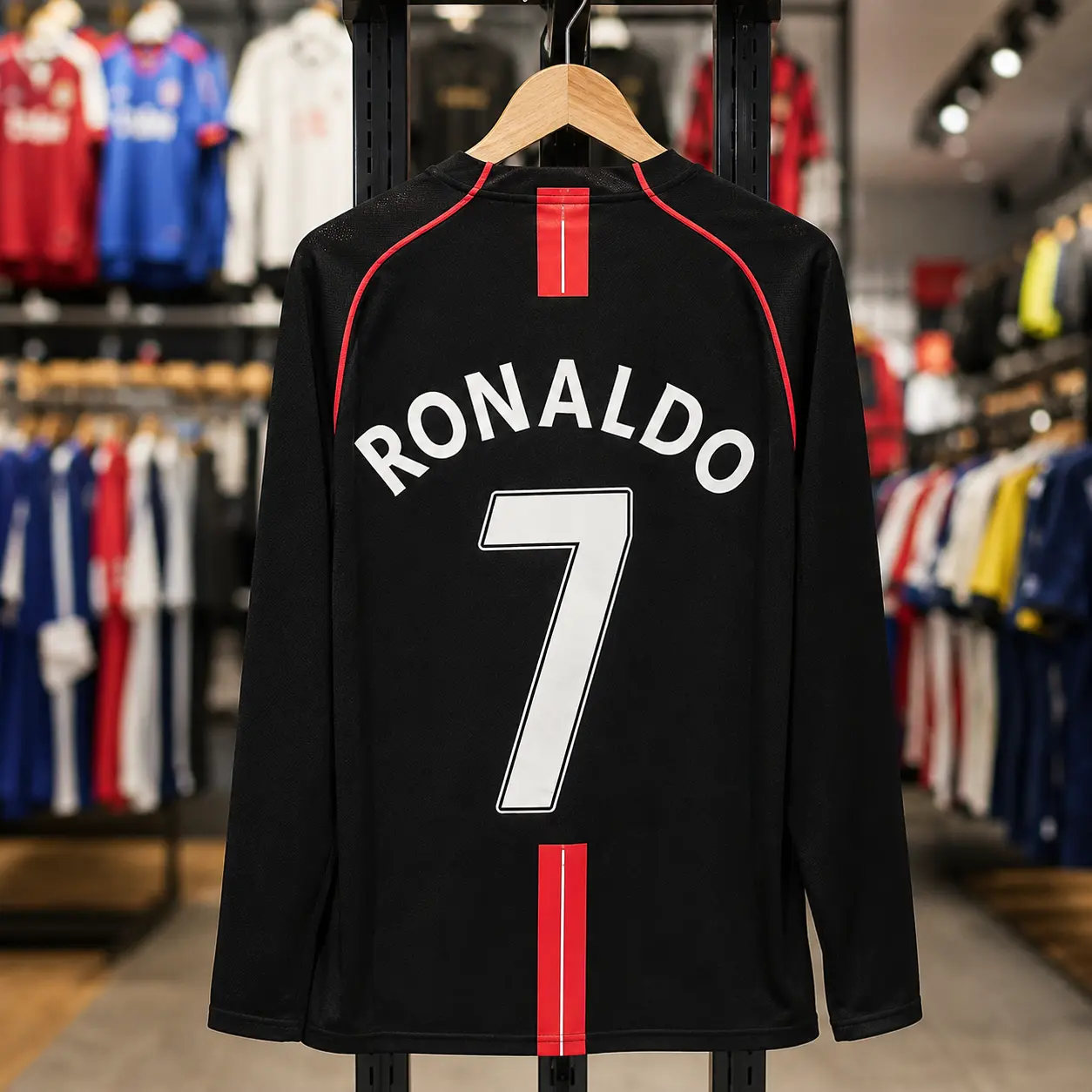 CR7 #7 Retro Long Sleeve Soccer Jersey, Black Adult Football Shirt, Classic Fan Edition, Breathable Match Top, S-5XL