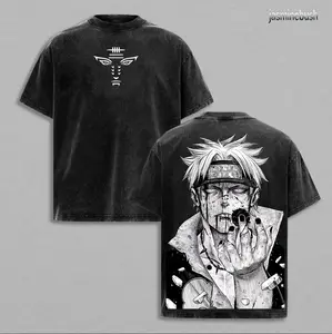 Pain Nagato Rain Village Double Printed Tee – Naruto Akatsuki Vintage Washed Heavy Cotton T-Shirt, Unisex Oversized Anime Streetwear Top