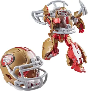 Transformers NFL San Francisco 49ers Goldrush, 5.5-Inch Robot Action Figure Changes to Helmet, Collectible Football Toys, 8+
