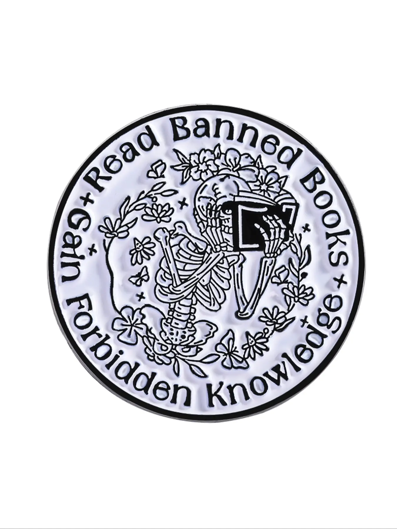 Read banned books skull quote Flower Lapel Pin Brooch cartoon badge paired with clothing backpack fashion jewelry Men Accessories suitable for men and women daily wear exquisite gift for friends