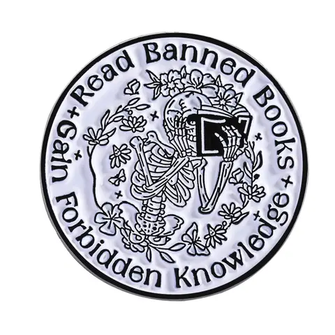 Read banned books skull quote Flower Lapel Pin Brooch Alloy Brooch Pin cartoon badge paired with clothing backpack fashion jewelry Men Accessories suitable for men and women daily wear exquisite gift for friends