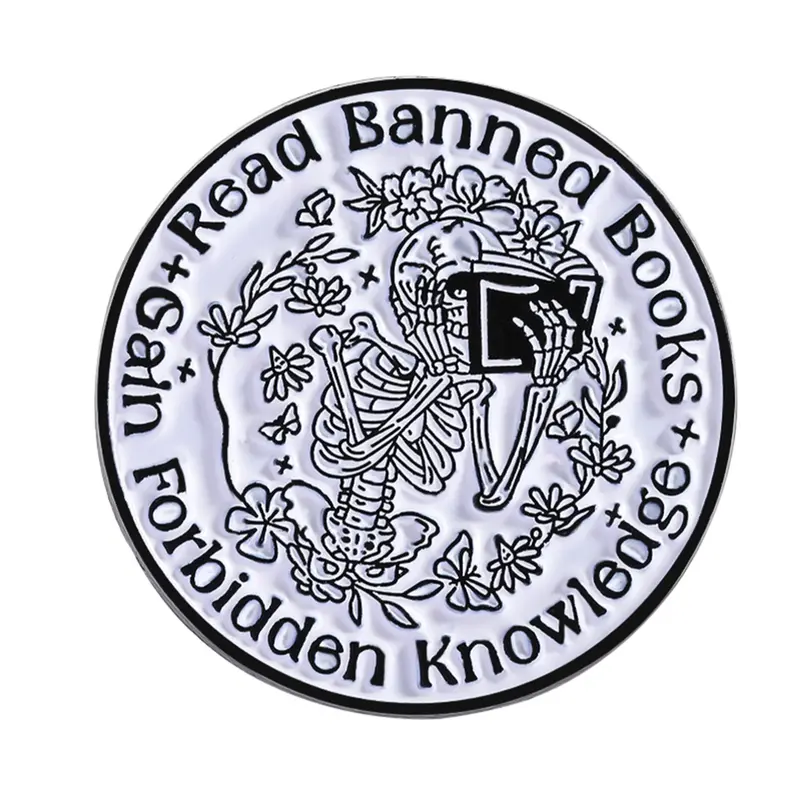 Read banned books skull quote Flower Lapel Pin Brooch Alloy Brooch Pin cartoon badge paired with clothing backpack fashion jewelry Men Accessories suitable for men and women daily wear exquisite gift for friends