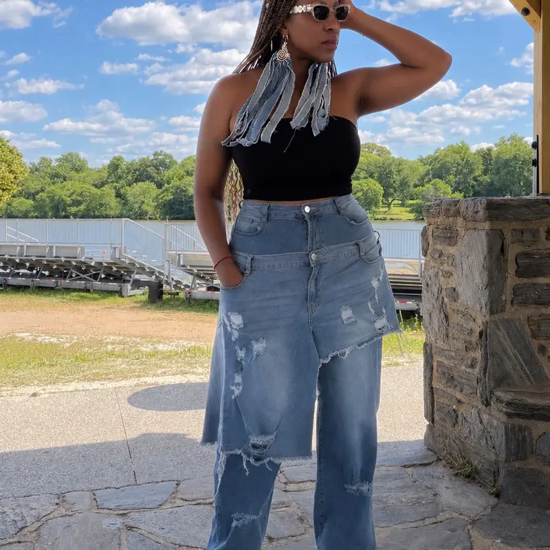 Denim Double Waist Pants