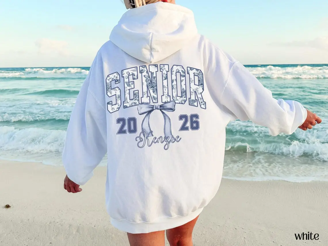 Class of 2026 Senior Back to School, Coquette Blue Bow Hoodie, Teen Girl Gift,  High School Graduation Team Hoodie