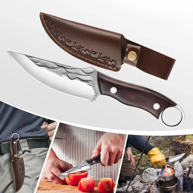 Forged Stainless Steel Chef Knife - Full Tang Japanese Cooking Knife with Ergonomic Groove Handle, Chamfer Edge, Wear-Resist Blade, Forged for Power, Fast Veg Cutting & Meat Prep, Ideal for Outdoor Camping, BBQ Gift, Kitchenware