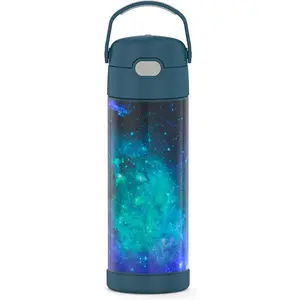 THERMOS FUNTAINER 16 Ounce Stainless Steel Vacuum Insulated Bottle with Wide Spout Lid, Galaxy Teal