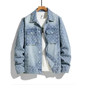 Men's Trendy Street Style Washed Light Color Single Button Long Sleeve Denim Jacket, Casual Ripped Jean Coat, Perfect Gift for Boyfriend