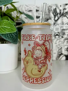 Hazbin Frosted Glass Cup With Straw