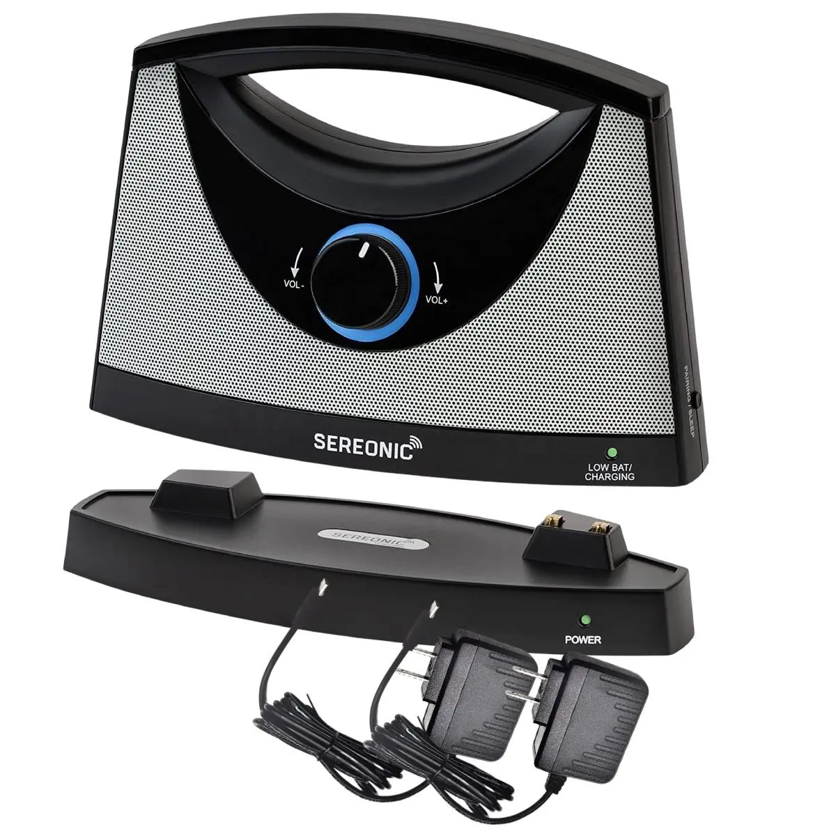 Serene Innovations HC-TVSB-BT-KIT Sereonic Deluxe Digital Rechargeable Wireless TV Speaker Kit with Audio Receiver, Adjustable Handle, Headphone Jack, 125ft Range, Extra Charging Power Adapter, Included Cables