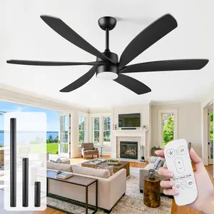 64 Inch Waterproof Outdoor Ceiling Fan with Light,Patio/Porch/Backyard 6 ABS Blade Modern Farmhouse Alexa Tuya Google Smart Ceiling Fan with Remote Control,High CFM Reversible Quiet Ceiling Fans Indoor Lighting Living Room/Bedroom,Black/White/Sliver